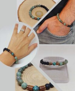 Afrika Turkuaz & Oniks Taşı 8mm Unisex Tasarım Bileklik Hawaii Model (3871)