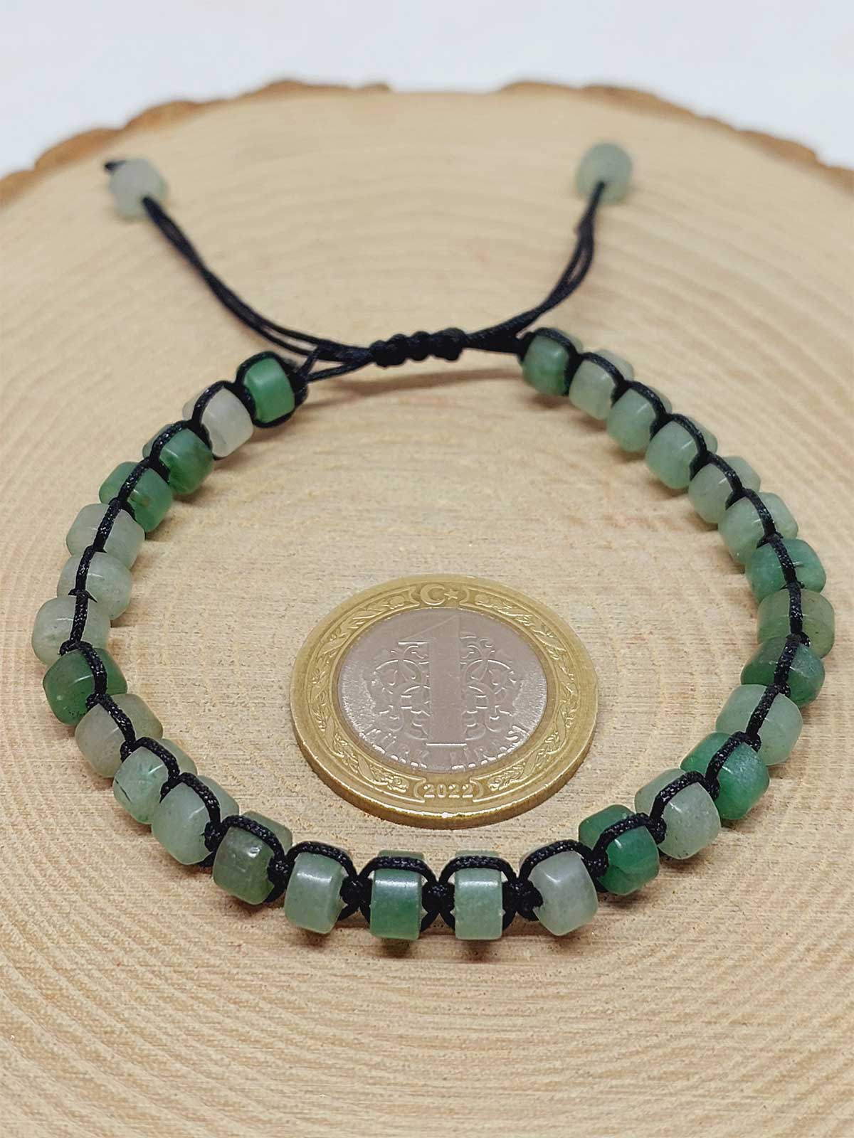 Aventurin Taşı Rondela Kesim Makrome Tasarım Unisex Bileklik (49330) - Görsel 3