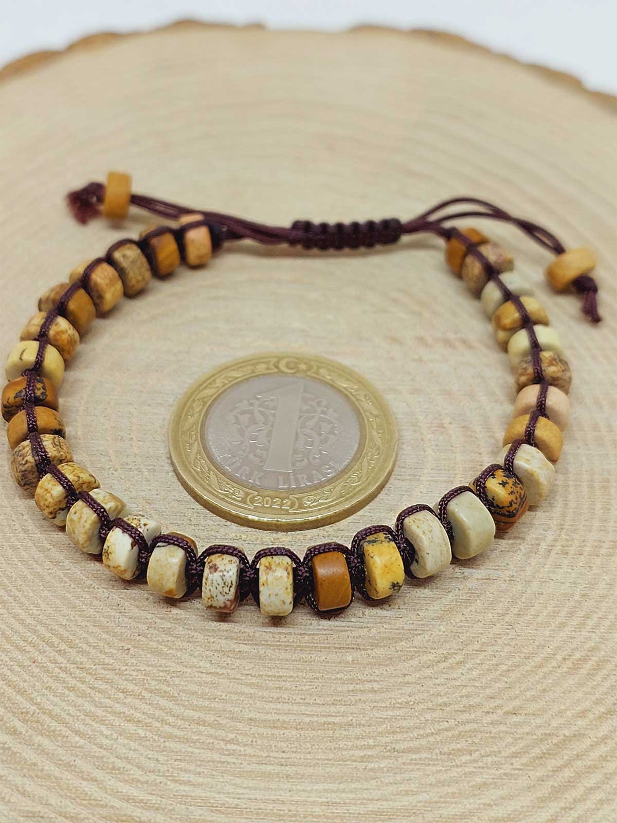 Jasper Taşı Rondela Kesim Makrome Tasarım Unisex Bileklik (49342) - Görsel 3