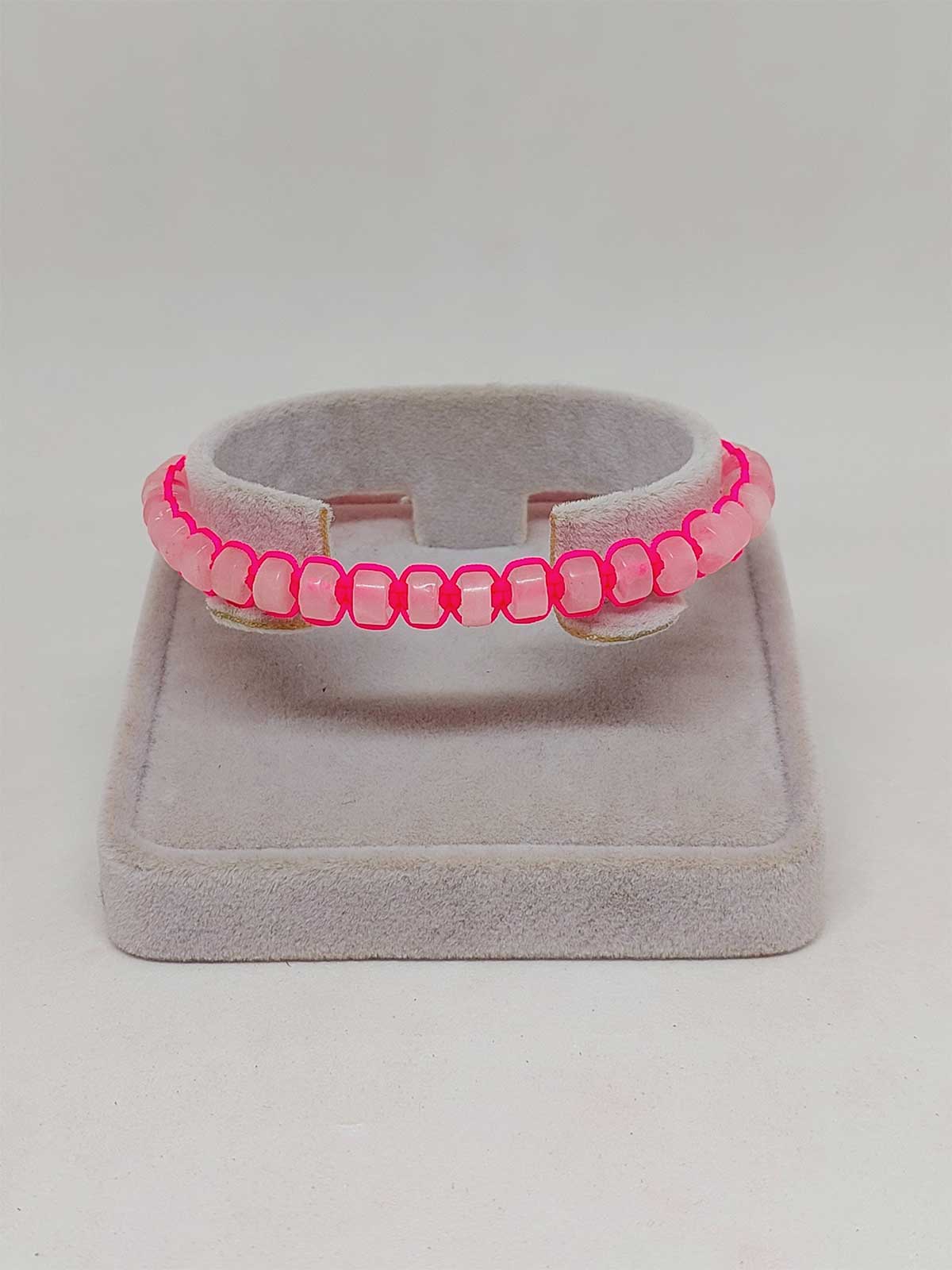 Pembe Kuvars Taşı Rondela Kesim Makrome Tasarım Unisex Bileklik (49358) - Görsel 4